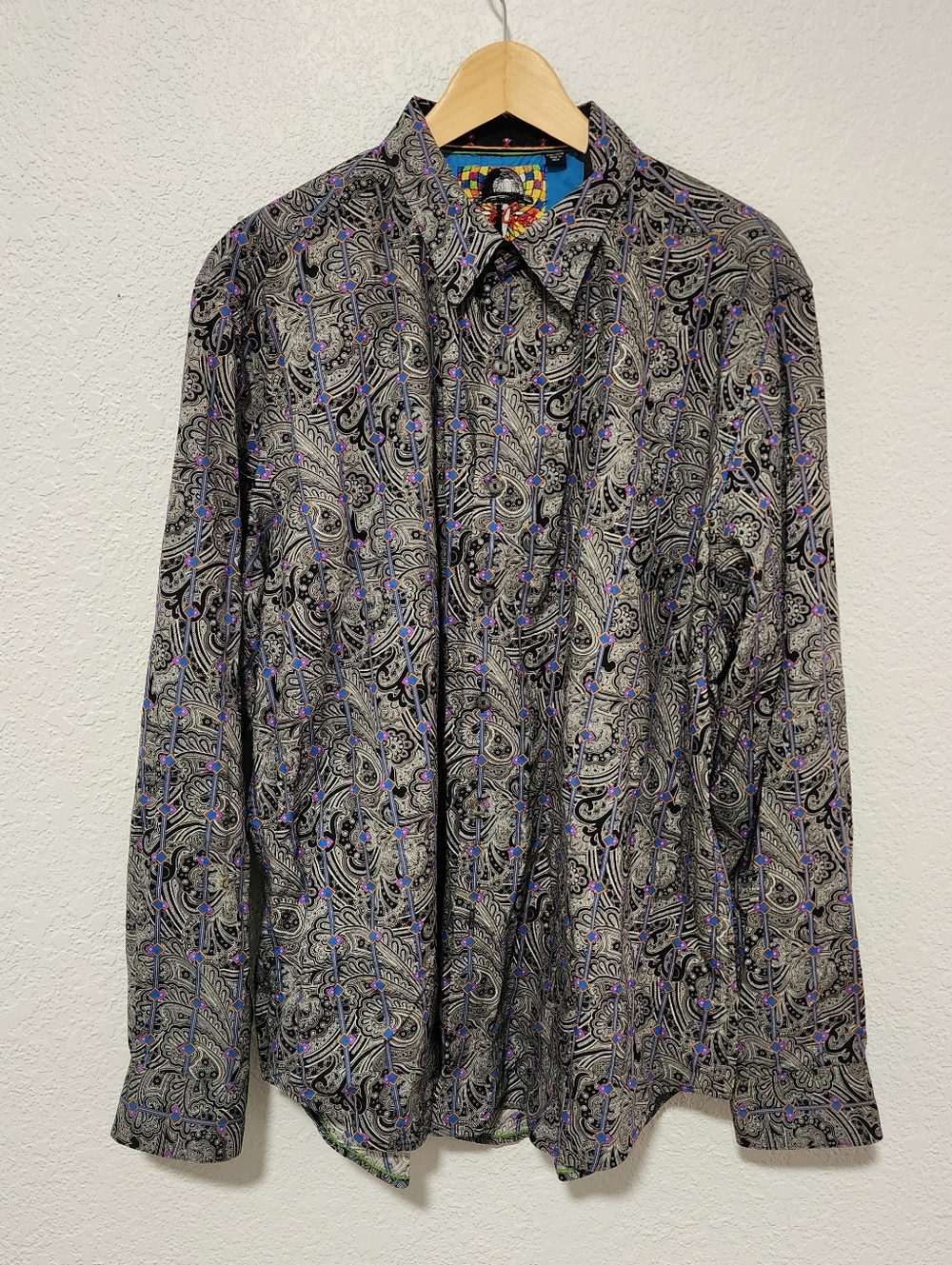 Robert Graham Long Sleeve Button Down Shirt Monochromatic Paisley 2XL Bold Print